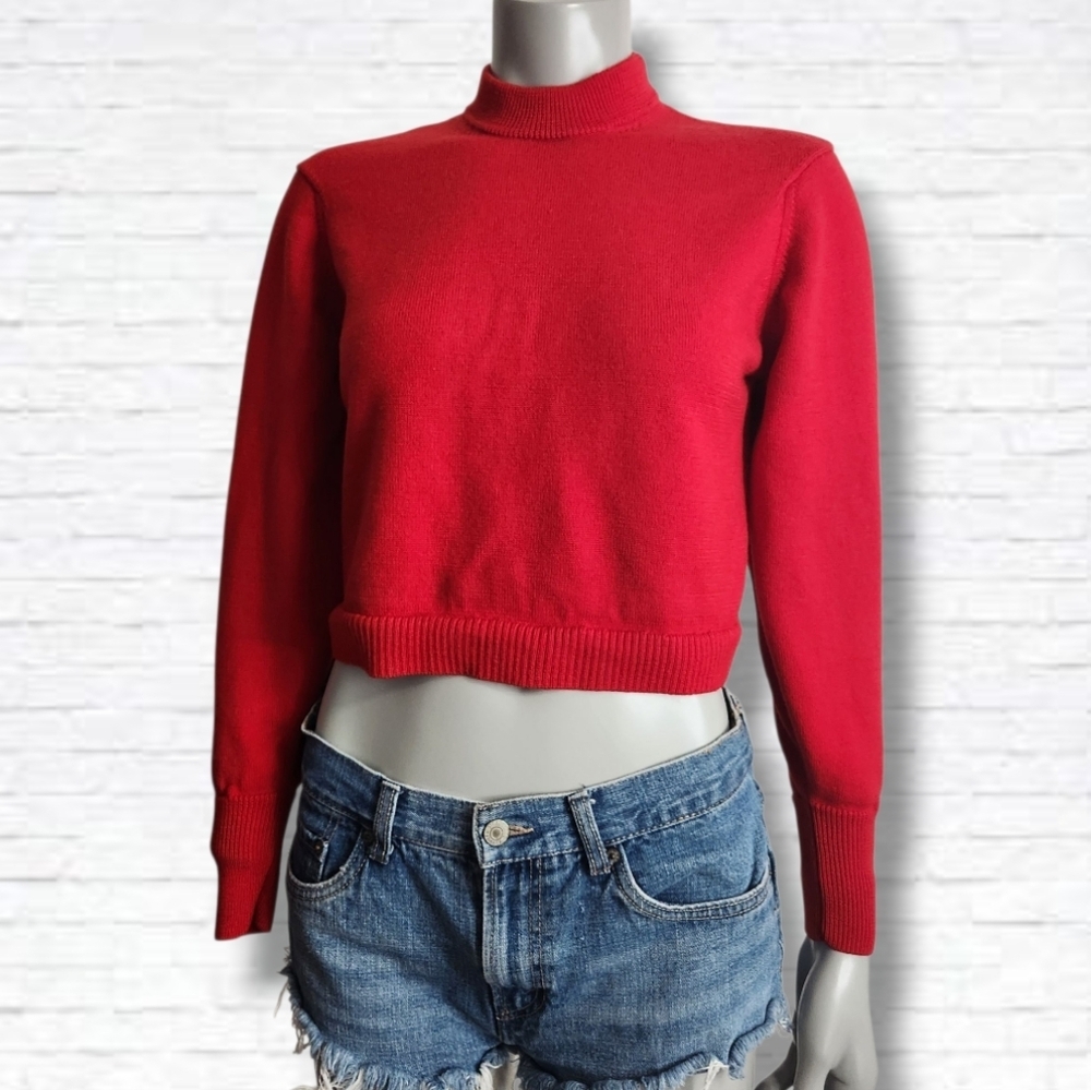 Aritzia X Wilfred Red Merino Wool Mockneck Crop Knit Sweater Size XS